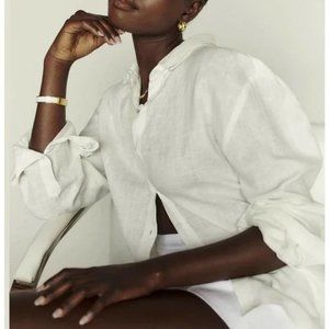 Reformation Women’s White Long Sleeve Button Down Preston Linen Shirt Size S